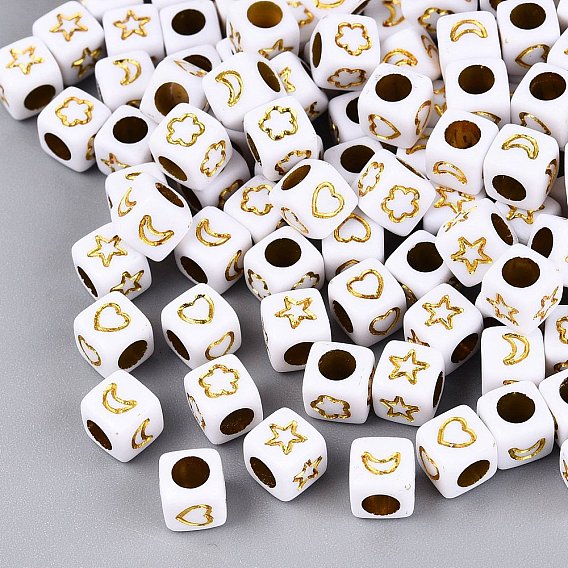 Opaque Acrylic Beads, Moon & Star & Heart & Flower Craft Cube Beads