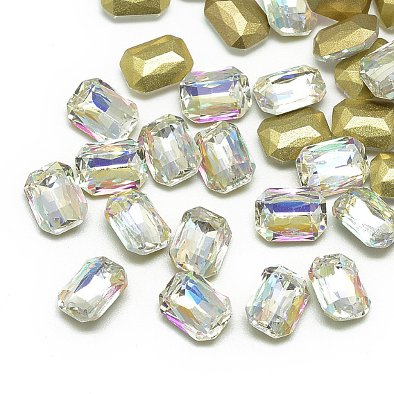 DIY Pointed Back K9 Glass Rhinestone Cabochons, Random Color Back Plated, Faceted, Rectangle Octagon