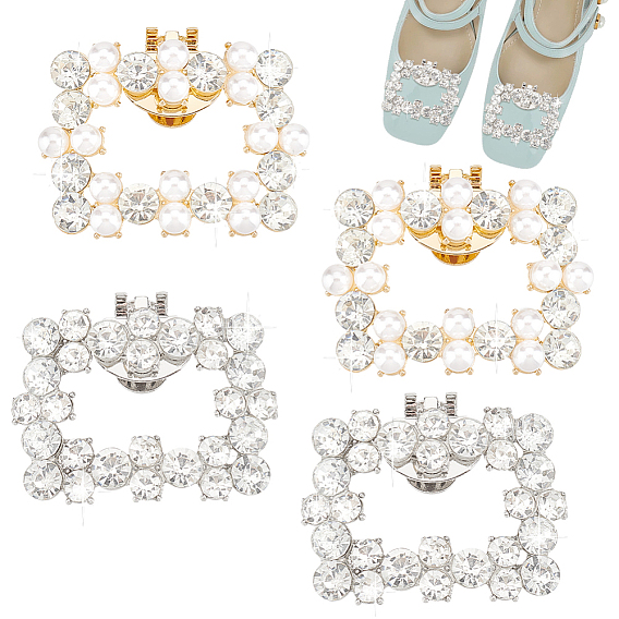 4шт 2 стиль пластиковый имитация жемчуга украшение для обуви, Съемные зажимы для обуви со стразами и кристаллами из сплава, прямоугольные