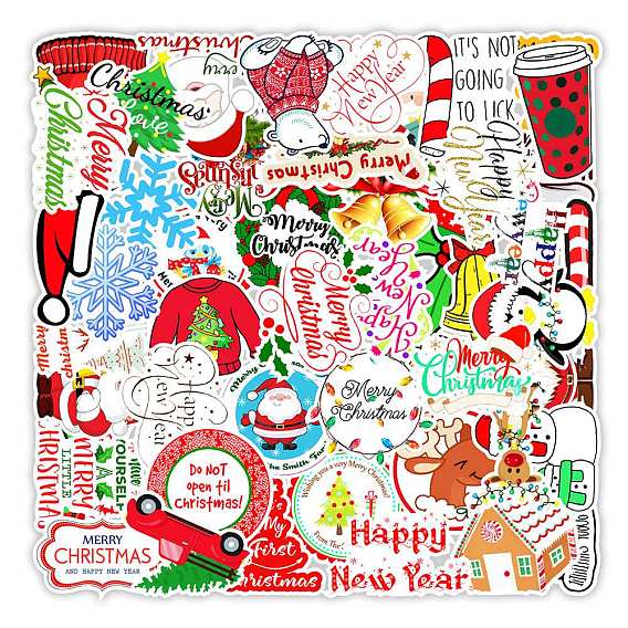 Christmas Waterproof PVC Plastic Sticker Labels, Self-adhesion, for Suitcase, Skateboard, Refrigerator, Helmet, Mobile Phone Shell, Christmas Themed Pattern