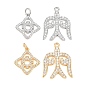 Brass Micro Pave Clear Cubic Zirconia Pendants, Rhombus Flower/Swallow Charms