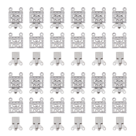 100 наборы 2-пряди 4-отверстия 304 застежки-коробки из нержавеющей стали, многожильные застежки, Прямоугольник с цветком