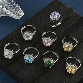 925 Кольца из стерлингового серебра с микропаве из кубических цирконий, плоско-круглые, платина