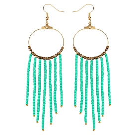 Стеклянные бусины длинные серьги с подвесками, большое кольцо с кисточками серьги-подвески для женщин