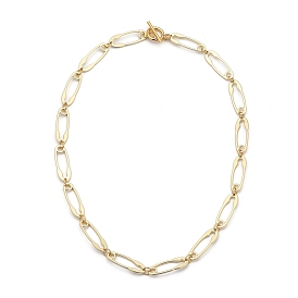 Safety Pin Shape Alloy Link Chain Necklaces, with 304 Stainless Steel Toggle Clasps