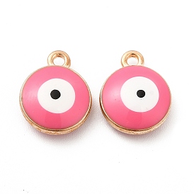 Alloy Enamel Charms, Flat Round with Evil Eye Pattern, Light Gold