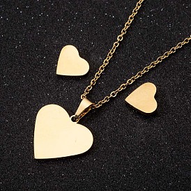 Minimalist Stainless Steel Heart-Shaped 18K Gold Necklace Earrings Set - Chic and Personalized Trio