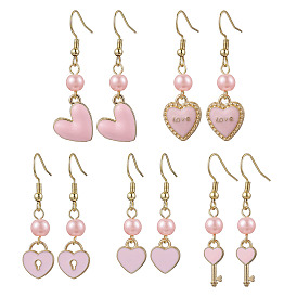 Серьги-подвески в форме сердца из сплава эмали, 304 нержавеющей стали серьги крюков, золотые, День святого Валентина