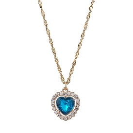 Heart Alloy Rhinestone Pendant Necklace, 304 Stainless Steel Singapore Chains