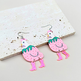 Пасхальные акриловые серьги-подвески, петух, платина