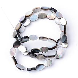 Natural Black Lip Shell Bead Strands, Flat Oval