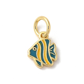 Rack Plating Brass Enamel Charms, with Jump Ring, Long-Lasting Plated, Cadmium Free & Lead Free, Fish Charm, Real 18K Gold Plated