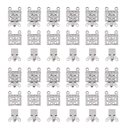 100 наборы 2-пряди 4-отверстия 304 застежки-коробки из нержавеющей стали, многожильные застежки, Прямоугольник с цветком