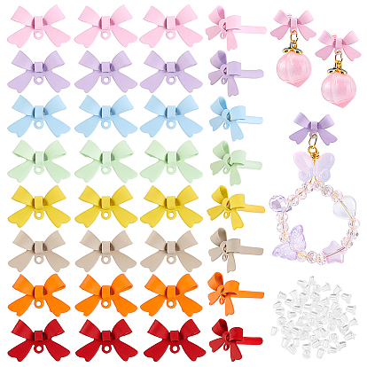 48Pcs 8 Colors Alloy Stud Earring Findings, with 925 Sterling Silver Pins and Loop, Bowknot, with 60Pcs Ear Nuts