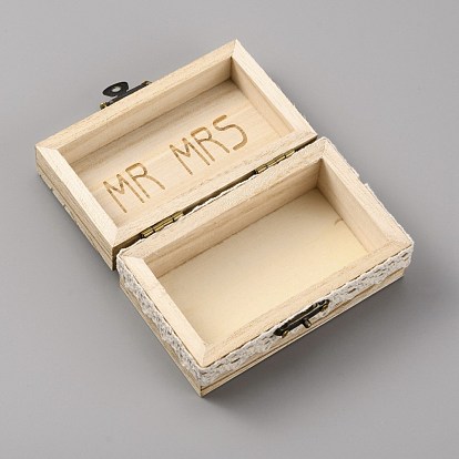 Cajas rectangulares de madera para anillos de dedo, con bolsa de malla con cordón, para la boda, palabra junto conmigo