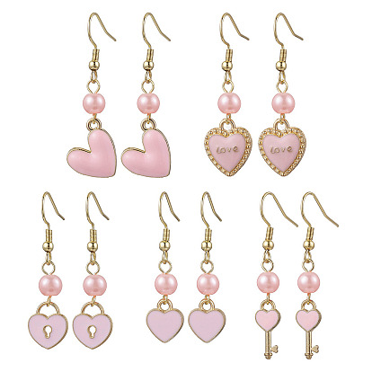 Серьги-подвески в форме сердца из сплава эмали, 304 нержавеющей стали серьги крюков, золотые, День святого Валентина