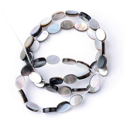 Natural Black Lip Shell Bead Strands, Flat Oval