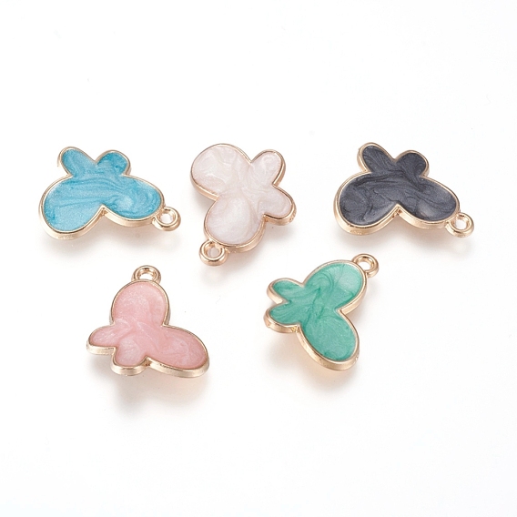 Alloy Enamel Pendants, Butterfly, Light Gold