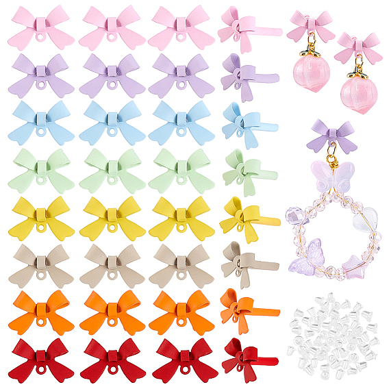48Pcs 8 Colors Alloy Stud Earring Findings, with 925 Sterling Silver Pins and Loop, Bowknot, with 60Pcs Ear Nuts