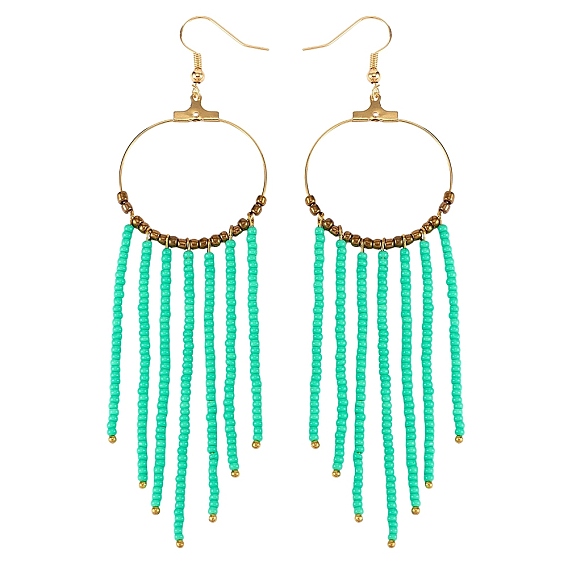 Стеклянные бусины длинные серьги с подвесками, большое кольцо с кисточками серьги-подвески для женщин