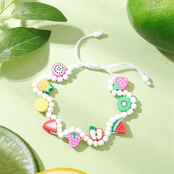 Смешанная фруктовая тематика, браслеты из полимерной глины и стеклянных бусин ручной работы для детей