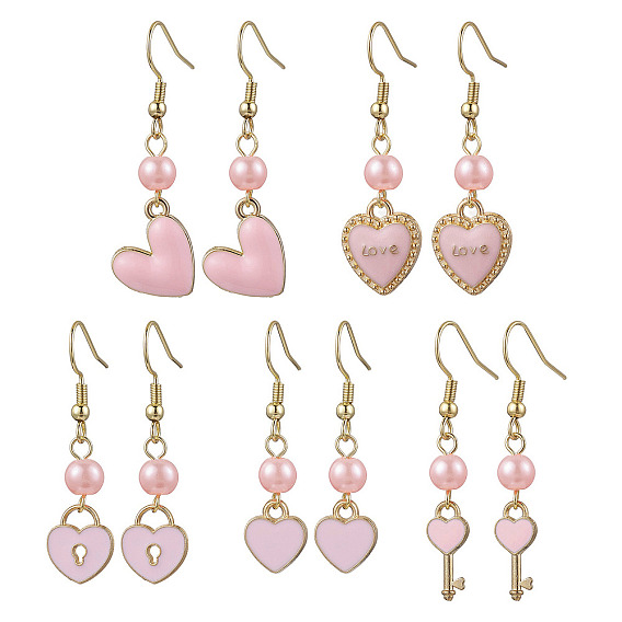 Серьги-подвески в форме сердца из сплава эмали, 304 нержавеющей стали серьги крюков, золотые, День святого Валентина