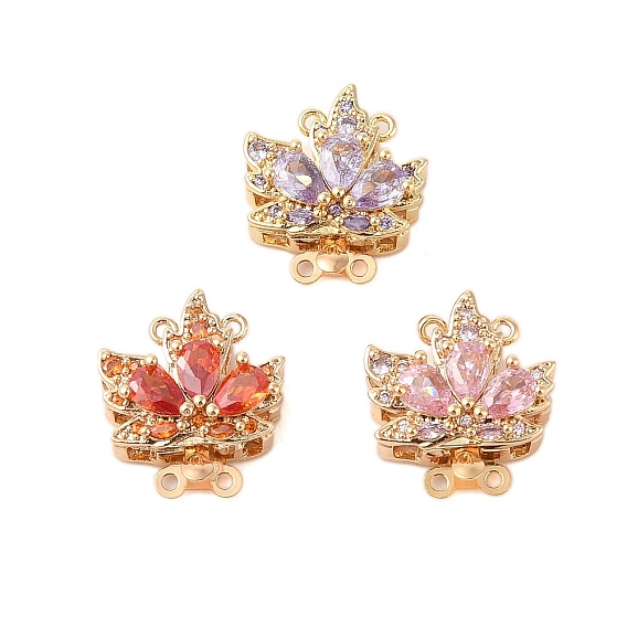 Латунные микро проложить кубического циркония ящик с застежками, со стеклом, лист, 2 нитей, 4-луночное, золотые