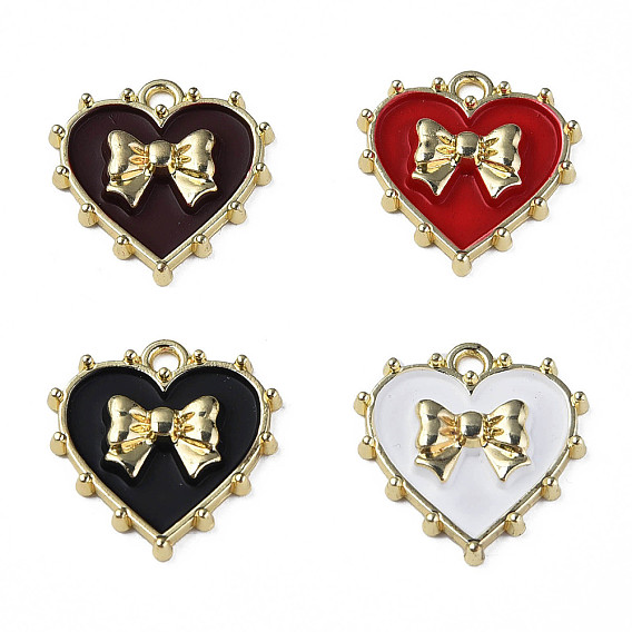 Стойки обшивки сплава эмали подвески, без кадмия и без свинца, сердце с бантом, золотой свет
