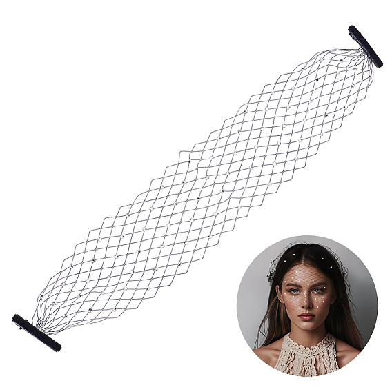 Винтажная полиэстеровая сетчатая вуаль со стразами для женщин, аксессуар для костюмированной вечеринки на Хэллоуин, с железными зажимами