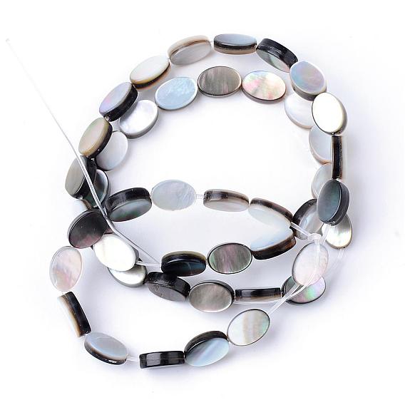 Natural Black Lip Shell Bead Strands, Flat Oval