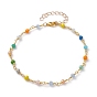 Glass Beads Anklets, with Brass Lobster Claw Clasps, Rondelle, Colorful