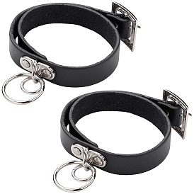 2 Stück Choker-Halsketten aus Rindsleder im Punk-Rock-Stil, mit Eisenklammern, Platin Farbe
