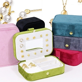 Rectangle Velvet Jewelry Organizer Storage Boxes, with Mirror Inside, for Earrings, Rings, Bracelets, Necklaces