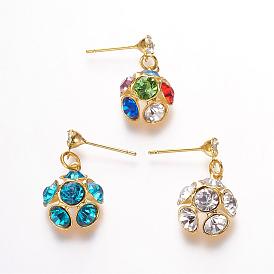 Brass Cubic Zirconia Stud Earrings, Golden