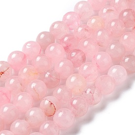 Brins de perles teintes en quartz rose naturel, ronde