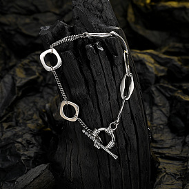 Vintage Heart Pendant Chain Bracelet in 925 Sterling Silver for Women