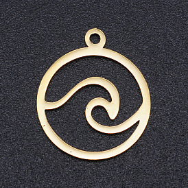 201 Stainless Steel Laser Cut Pendants, Flat Round with Auspicious Cloud
