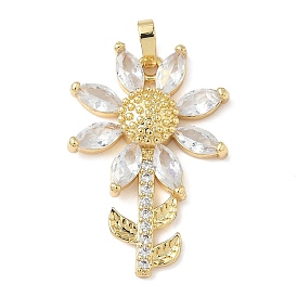 Подвески из латуни с микропаве из кубического циркония и стекла, цветок, без свинца и без кадмия, долговечный