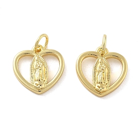 Латунные подвески, Сердце с Девой Марией, без свинца и без кадмия, долговечный, стойки покрытие, с целью перехода в кольце