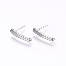 201 Stainless Steel Stud Earring Findings, with Loop and 304 Stainless Steel Pin, Rectangle