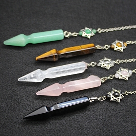Natural & Synthetic Gemstone Dowsing Pendulum Big Pendants, Undyed, with Platinum Plated Metal Findings, Cone Charm, Platinum