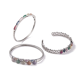Brass Pave Colorful Cubic Zirconia Bangles for Women, Platinum