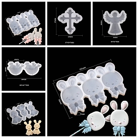 Easter Themed Food Grade Fondant Silhouette Statue Silicone Molds, For DIY Cake Decoration, Chocolate, Candy, White, Cross/Angel/Bird/Rabbit Pattern