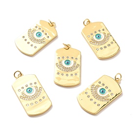 Rack Plating Brass Micro Pave Cubic Zirconia Pendants, Cadmium Free & Lead Free & Nickle Free, with Enamel and Jump Ring, Rectangle with Eye