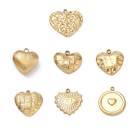 304 Stainless Steel Pendants, Heart Charms, Ion Plating(IP)