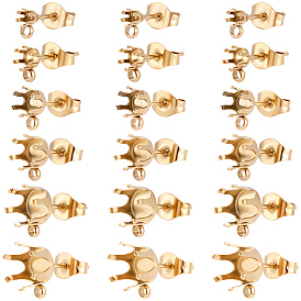48Stück 6Stile Messing Ohrstecker Zubehör, Flachrund, Krappenohrringfassungen mit Schlaufe, Cadmiumfrei und Nickel frei und Bleifrei, langlebig überzogen