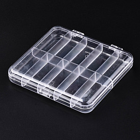 Polystyrene Bead Storage Containers, 10 Compartments Organizer Boxes, with Hinged Lid, Rectangle