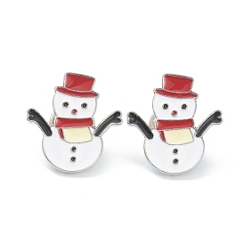 Christmas Themed Alloy Enamel Brooches, Enamel Pin, with Clutches, Snowman