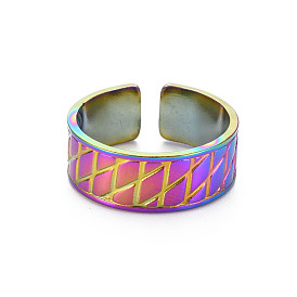 304 Stainless Steel Grooved Wide Band Open Cuff Ring for Women