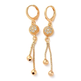 Rhinestone Half Round Leverback Earrings, Brass Chains Tassel Earrings for Women